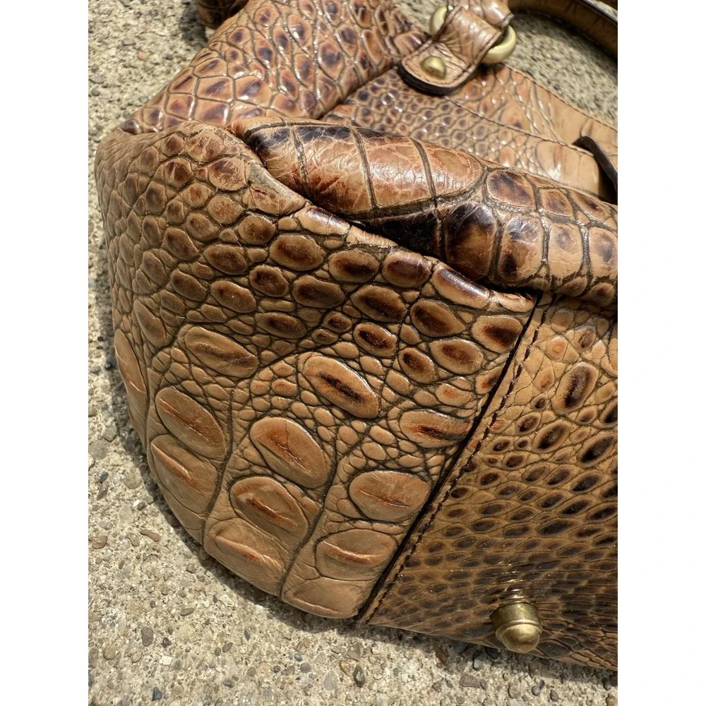 Vintage Brahmin Mini Elisa‎ Toasted Almond Tan Leather Satchel Handbag w Strap